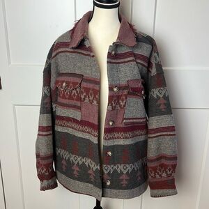 Heavyweight Aztec oversized shacket shirt jacket button down Sherpa granola